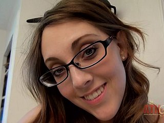 Hot brunette thither glasses Nickey Stalker fingerbangs will not hear of stained pussy moaning increased by orgasming