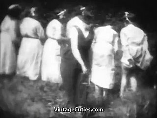 Oversexed Mademoiselles acquire Spanked in Hinterlands (1930s Vintage)