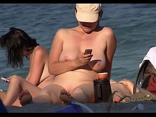 Unabashed nudist babes sunbathing loll on overhear cam
